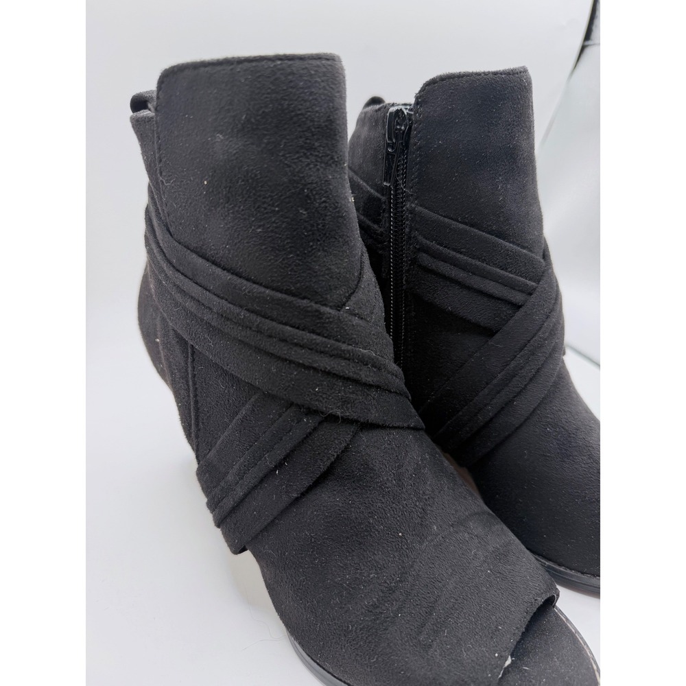 Journee Collection Ankle Boots Women 7 Black Wedge Open Toe Strappy Faux Suede